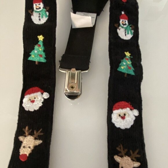 Toddlers Kids Black Suspenders Christmas Tree Santa Adjustable Clip On Y Back - Picture 1 of 16